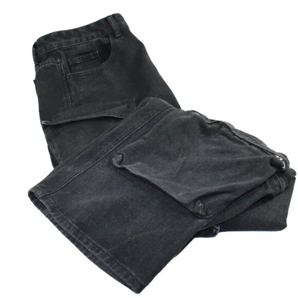 PrettyLittleThing Tall Wide Leg Black Denim Style Cargo Pants, Size 12 (Tall) - Picture 3 of 7